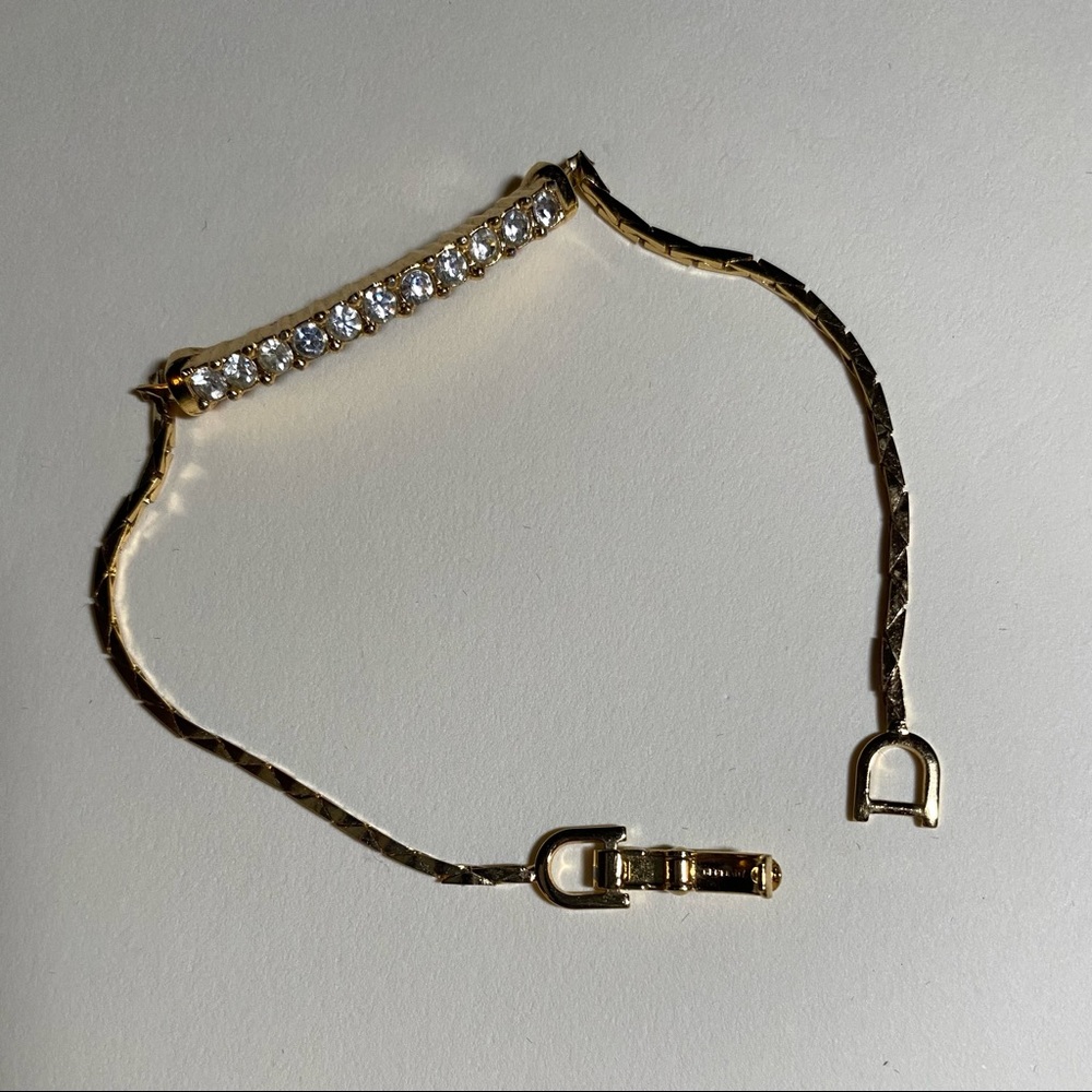 Vintage CHRISTIAN DIOR Gold Tone Crystal Rhinestone Bracelet w/Safety Clasp.